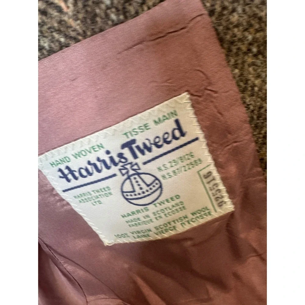 Harris Tweed Mens 40L Tall Brown Herringbone Wool Blazer Elbow Patches